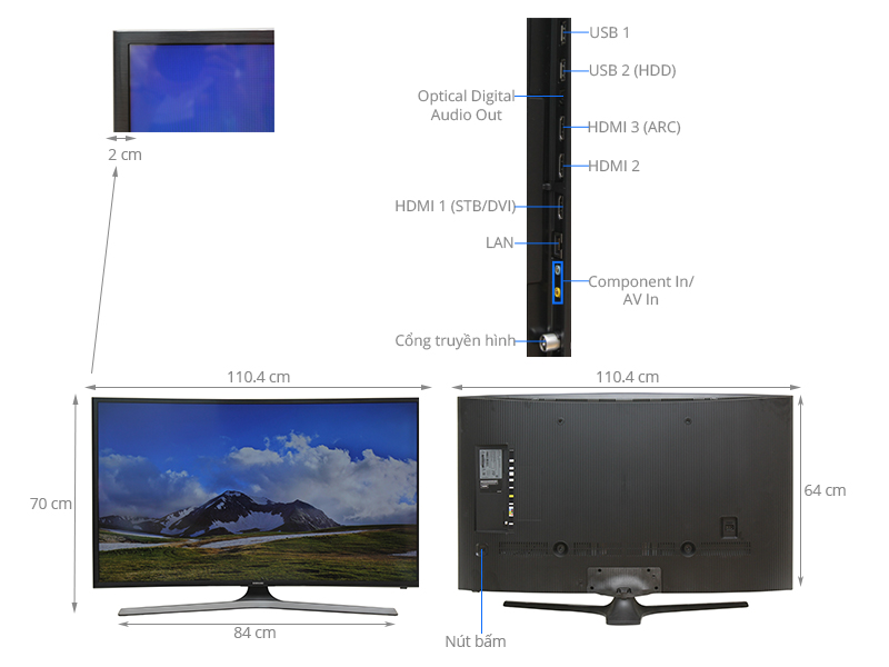 Thông số kỹ thuật Smart Tivi Cong Samsung 49 inch UA49KU6100