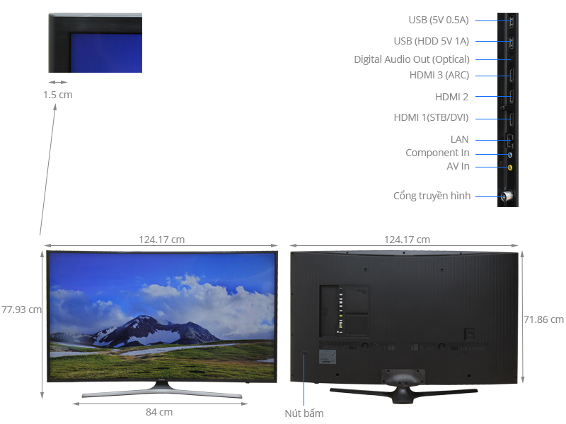 Thông số kỹ thuật Smart Tivi Cong Samsung 55 inch UA55KU6100
