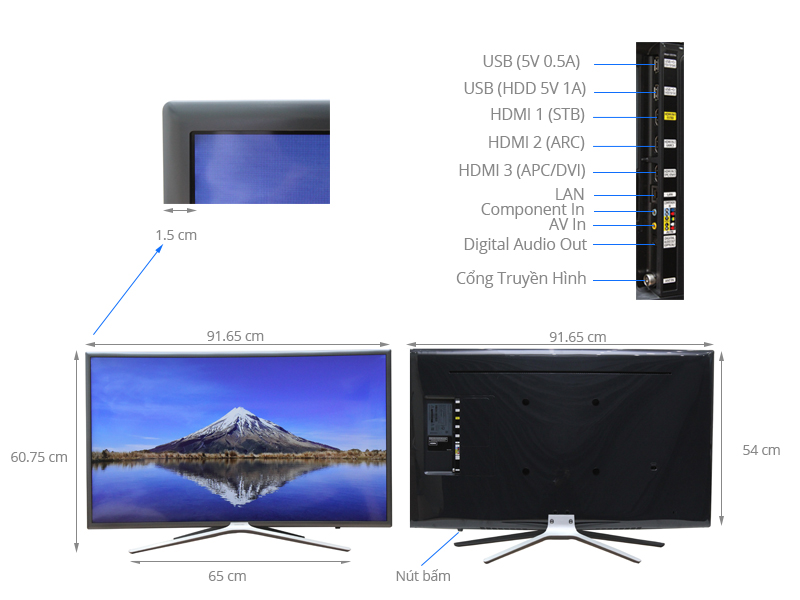 Thông số kỹ thuật Smart Tivi Cong Samsung 40 inch UA40K6300