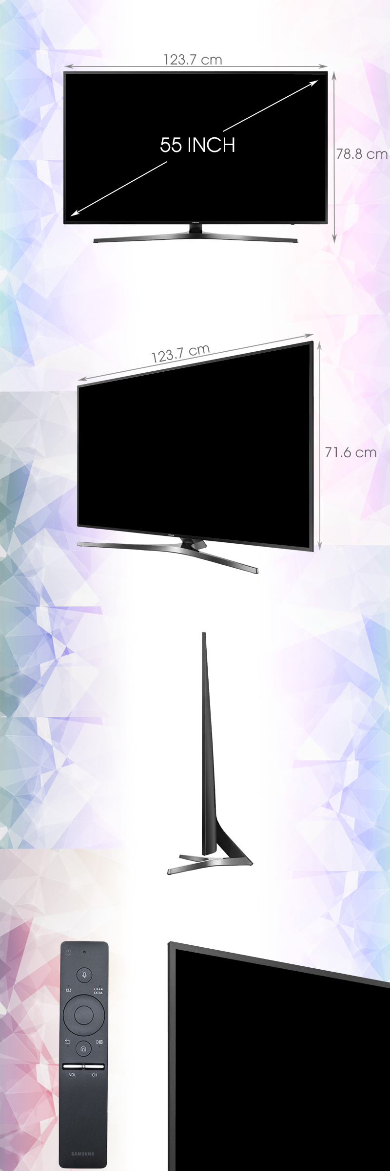 Smart Tivi Samsung 55 inch UA55KU6400 - Kích thước tivi