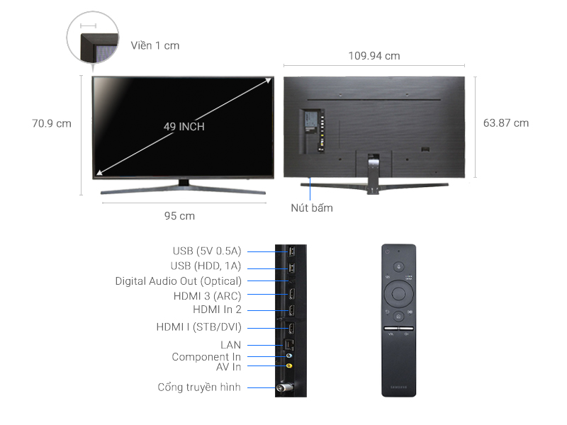 Thông số kỹ thuật Smart Tivi Samsung 49 inch UA49KU6400