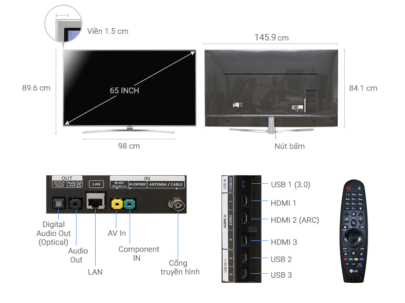Thông số kỹ thuật Smart Tivi LG 4K 65 inch 65UH770T