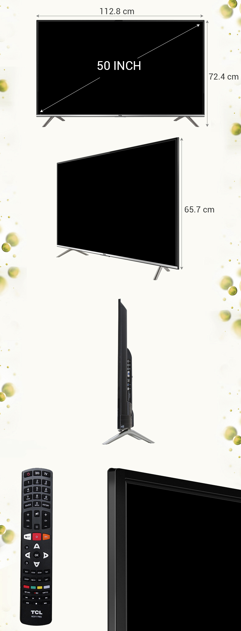 Smart Tivi TCL 50 inch L50E5900 - Kích thước tivi