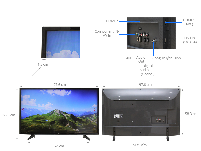 Thông số kỹ thuật Internet Tivi 43 inch LG 43LH570T