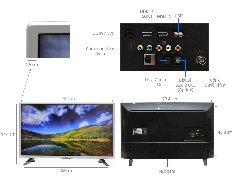 Thông số kỹ thuật Internet Tivi 32 inch LG 32LH570D