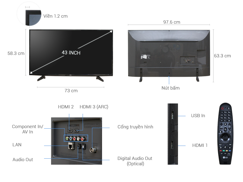 Thông số kỹ thuật Smart Tivi LG 43 inch 43UH617T