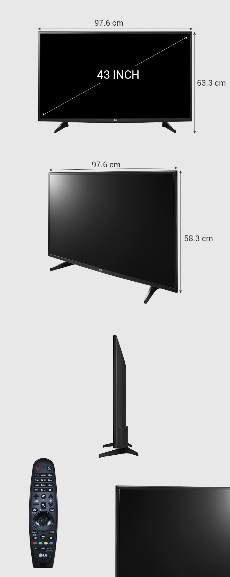 Smart Tivi LG 43 inch 43UH617T - Kích thước tivi