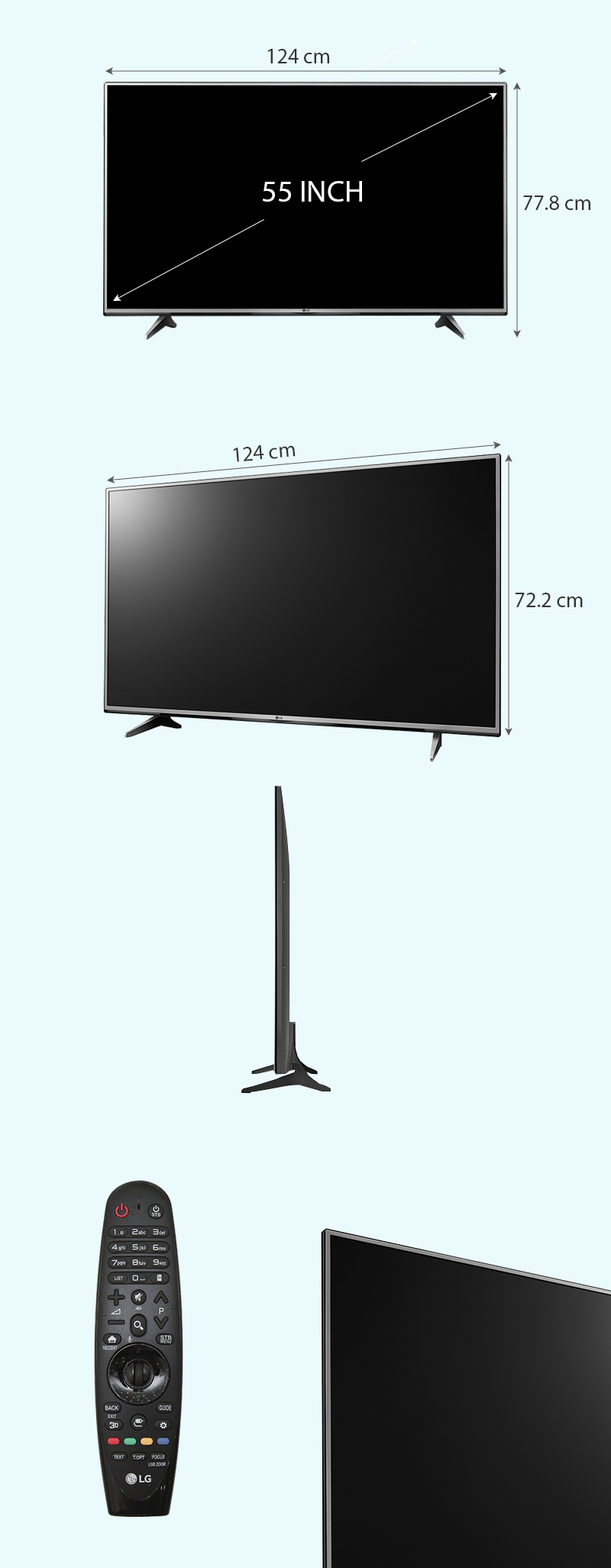 Smart Tivi LG 55 inch 55UH617T - Kích thước TV