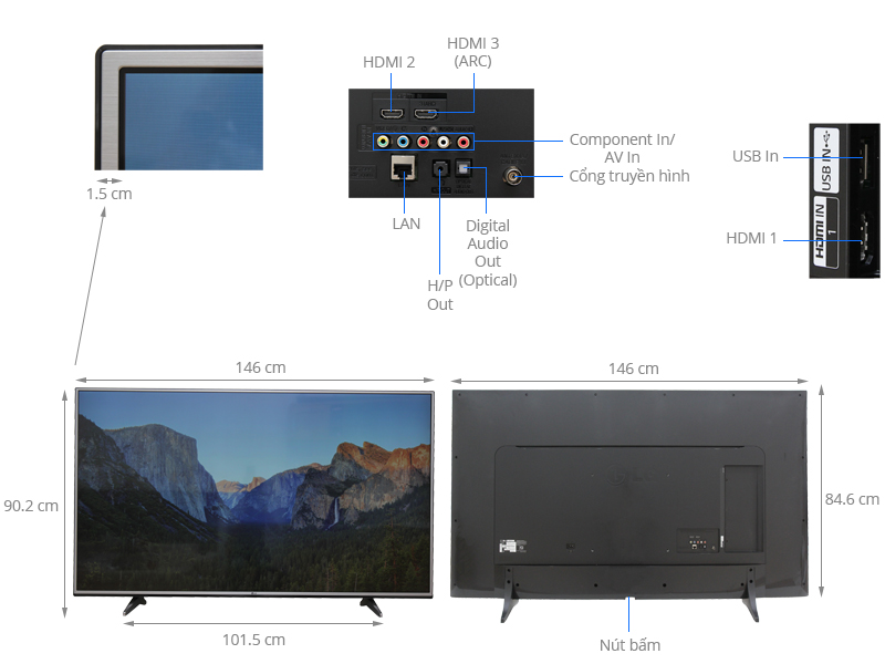 Thông số kỹ thuật Smart Tivi LG 65 inch 65UH617T