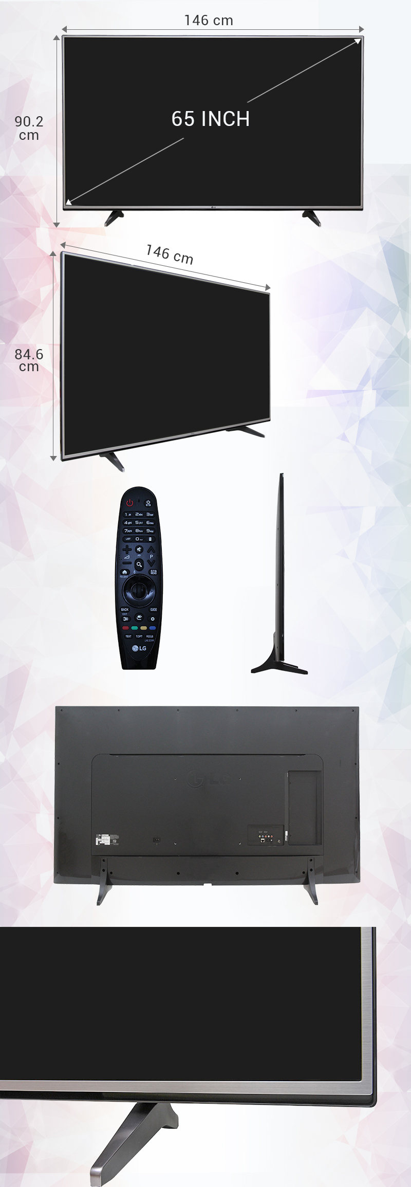 Smart Tivi LG 65 inch 65UH617T - Kích thước tivi