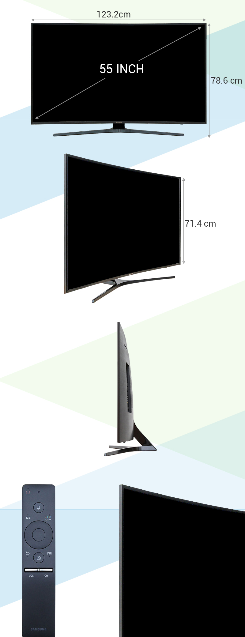 Smart Tivi Cong Samsung 55 inch UA55KU6500 - Kích thước TV