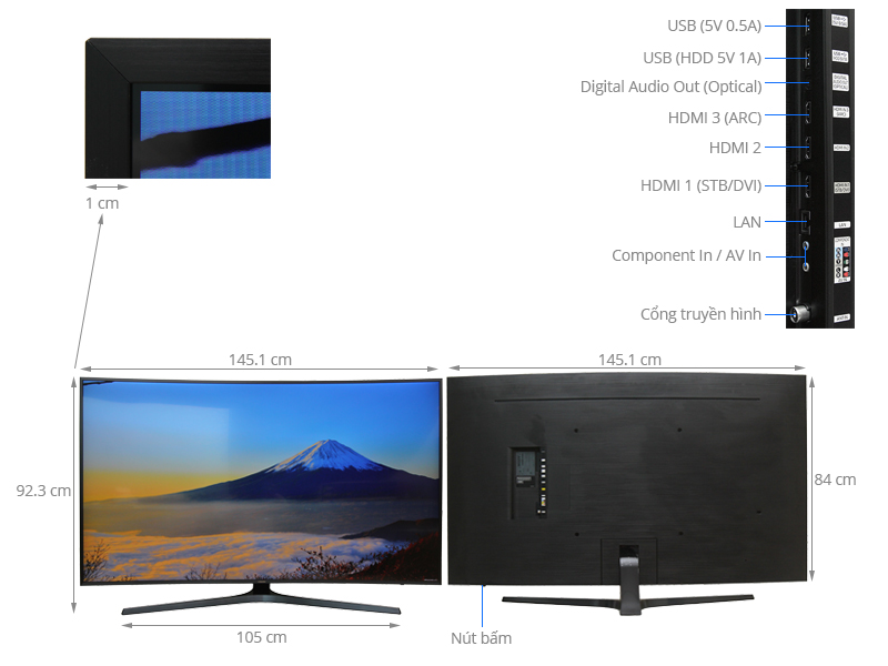 Thông số kỹ thuật Smart Tivi Cong Samsung 65 inch UA65KU6500