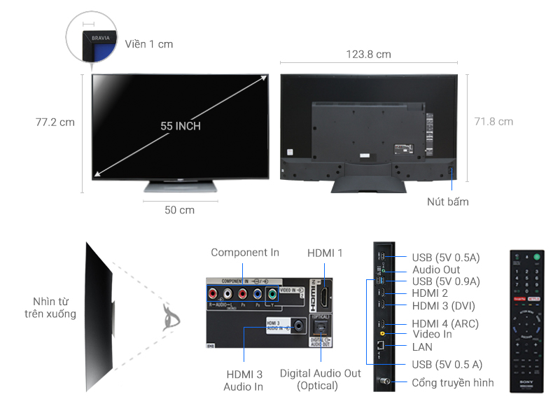 Thông số kỹ thuật Android Tivi Cong Sony 55 inch KD-55S8500D