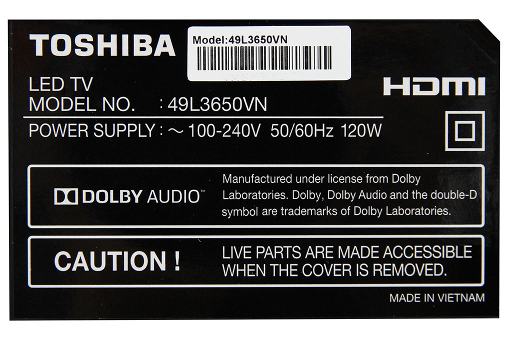 Tivi Toshiba 49 inch 49L3650 Màu Đen