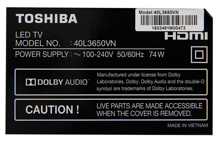 Tivi Toshiba 40 inch 40L3650 Màu Đen