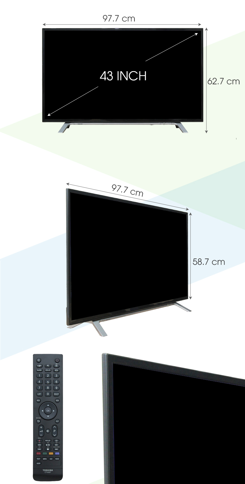 Tivi Toshiba 43 inch 43L3650 - Kích thước tivi