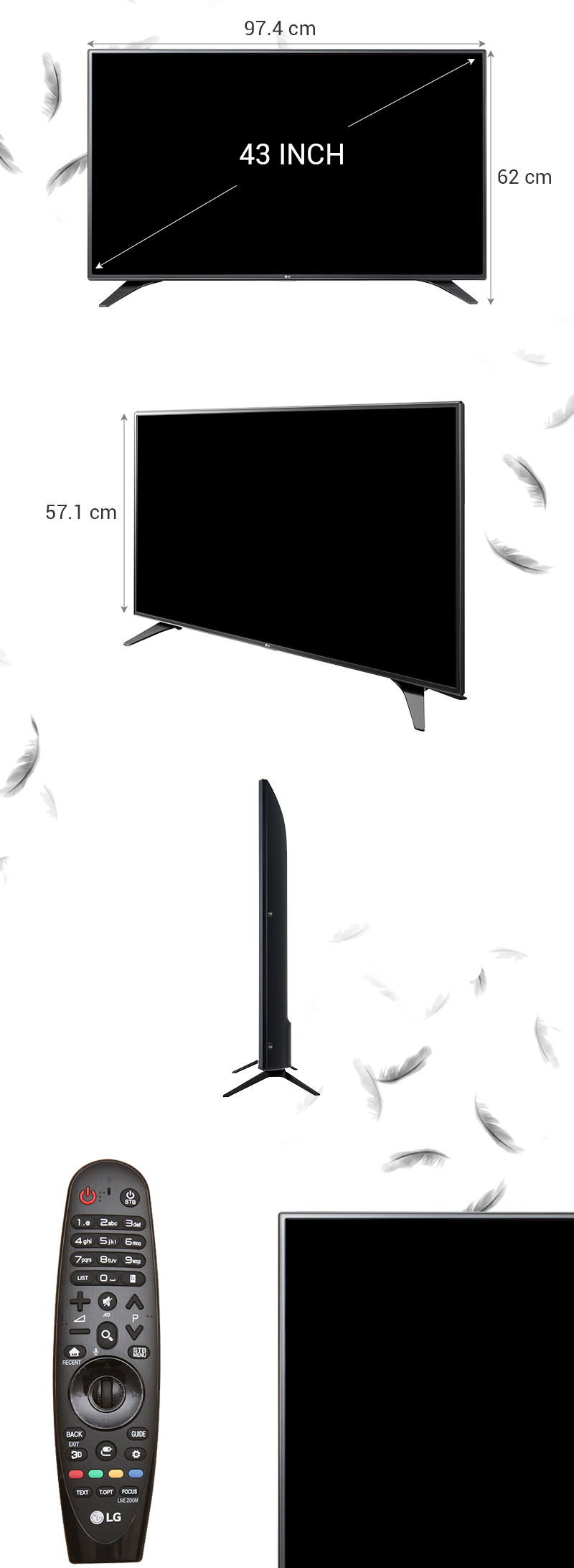 Smart Tivi LG 43 inch 43LH605T - Kích thước TV Smart Tivi LG 43 inch 43LH605T - Kích thước TV