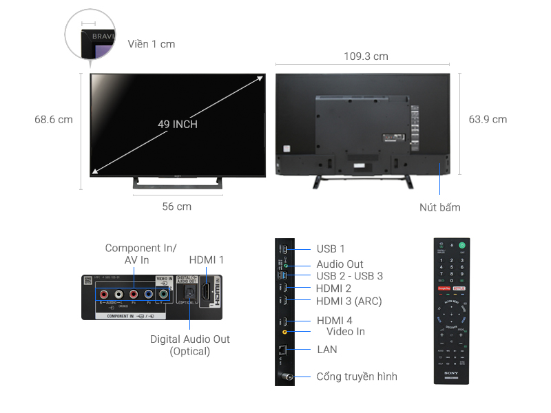 Thông số kỹ thuật Android Tivi Sony 49 inch  KD-49X8000D