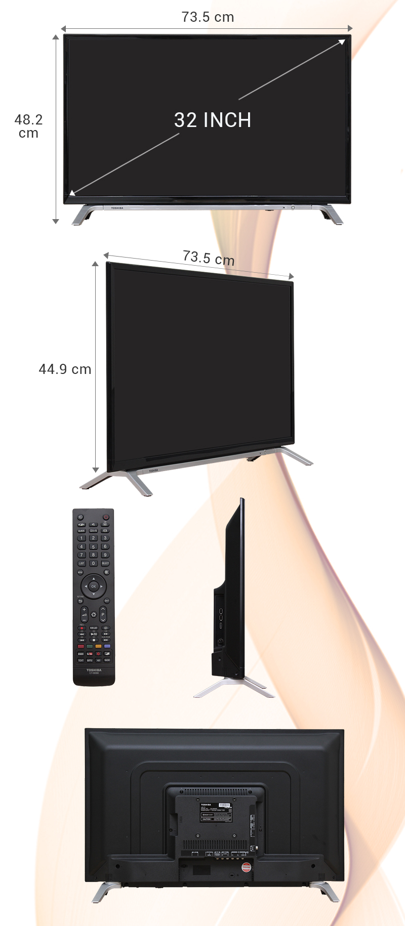 Smart Tivi Toshiba 32 inch 32L5650 - Kích thước tivi Smart Tivi Toshiba 32 inch 32L5650 - Kích thước tivi