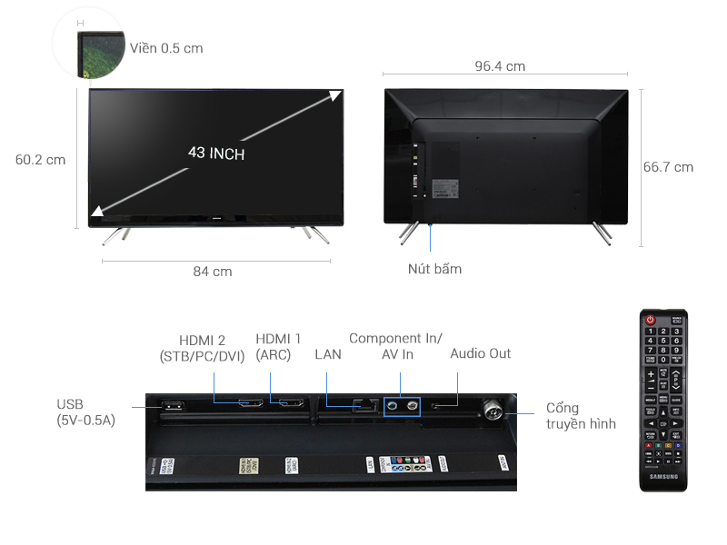 Thông số kỹ thuật Smart Tivi Samsung 43 inch UA43K5300