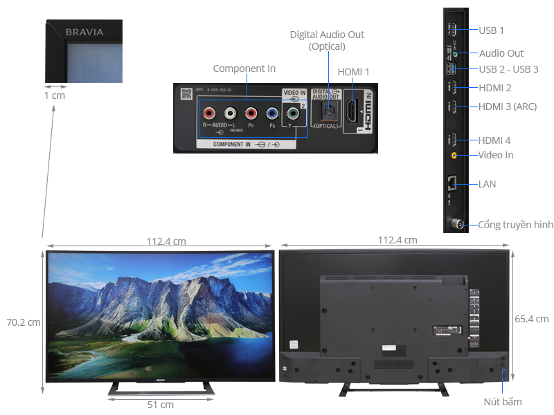 Thông số kỹ thuật Android Tivi Sony Cong 50 inch KD-50S8000D
