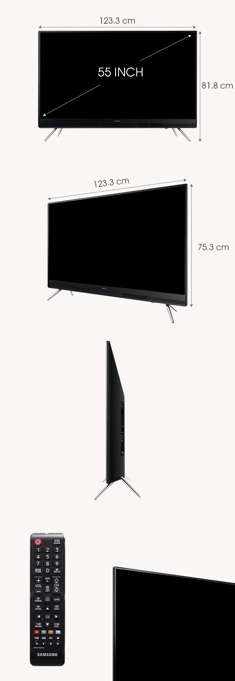 Smart Tivi Samsung 55 inch UA55K5300 - Kích thước tivi