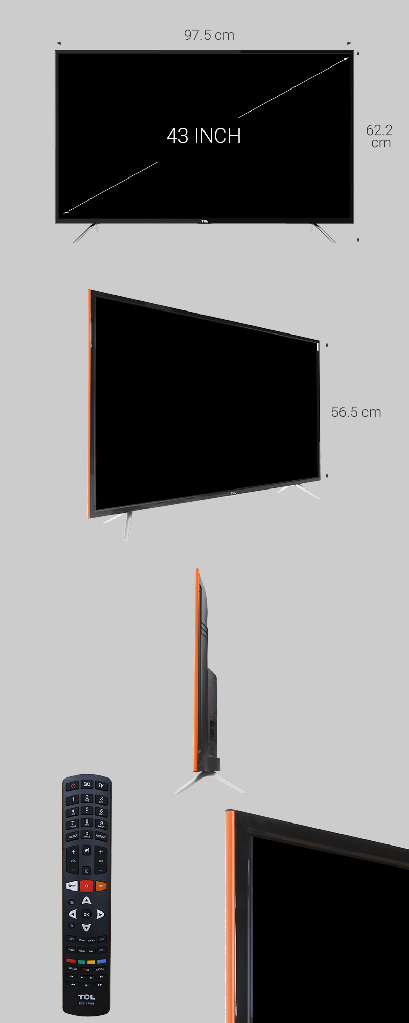 Smart Tivi TCL 43 inch L43S6100 - Kích thước tivi Smart Tivi TCL 43 inch L43S6100 - Kích thước tivi