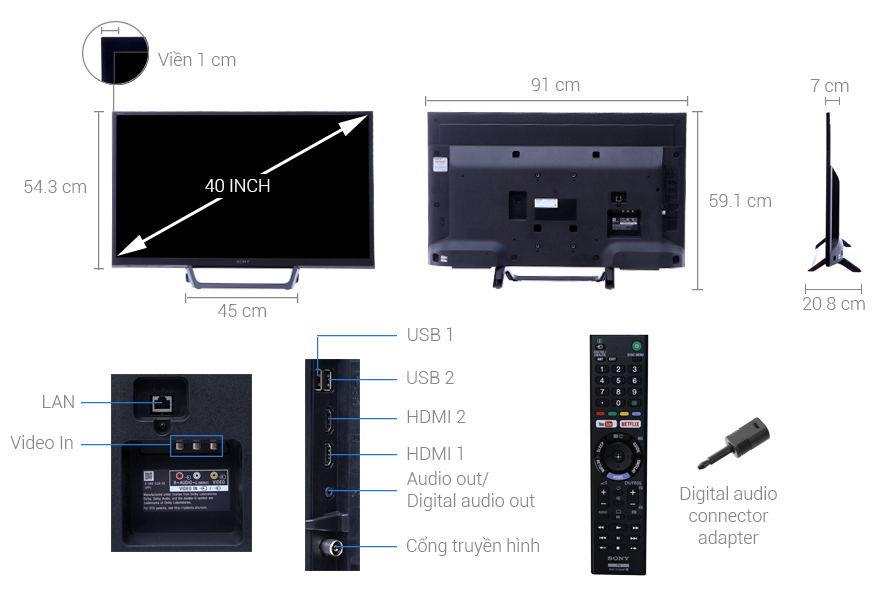 Thông số kỹ thuật Smart Tivi Sony 40 inch KDL-40W660E