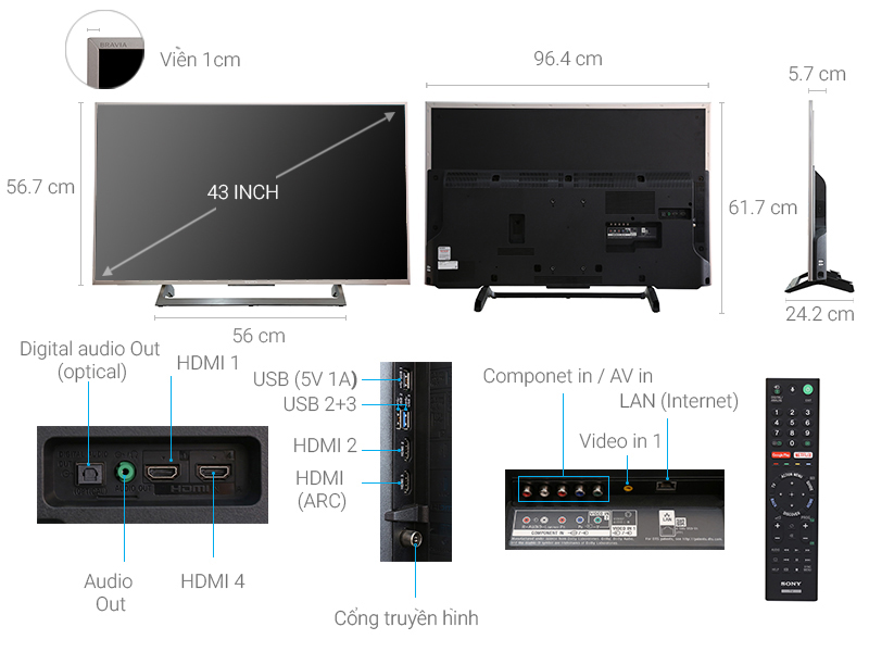 Thông số kỹ thuật Android Tivi Sony 4K 43 inch KD-43X8000E/S