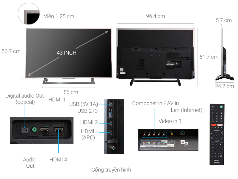 Thông số kỹ thuật Android Tivi Sony 43 inch KD-43X8000E/S