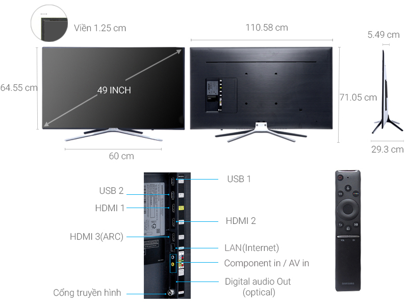 Thông số kỹ thuật Smart Tivi Samsung 49 inch UA49M5500