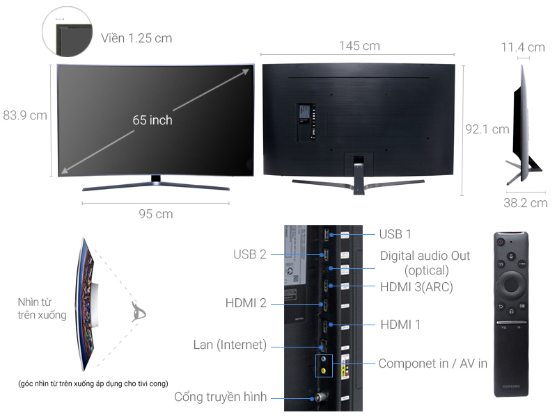 Thông số kỹ thuật Smart Tivi Cong Samsung 65 inch UA65MU6500