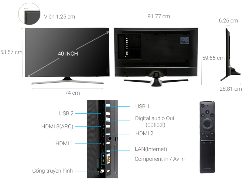 Thông số kỹ thuật Smart Tivi Samsung 40 inch UA40MU6100