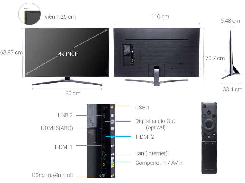 Thông số kỹ thuật Smart Tivi Samsung 49 inch UA49MU6400