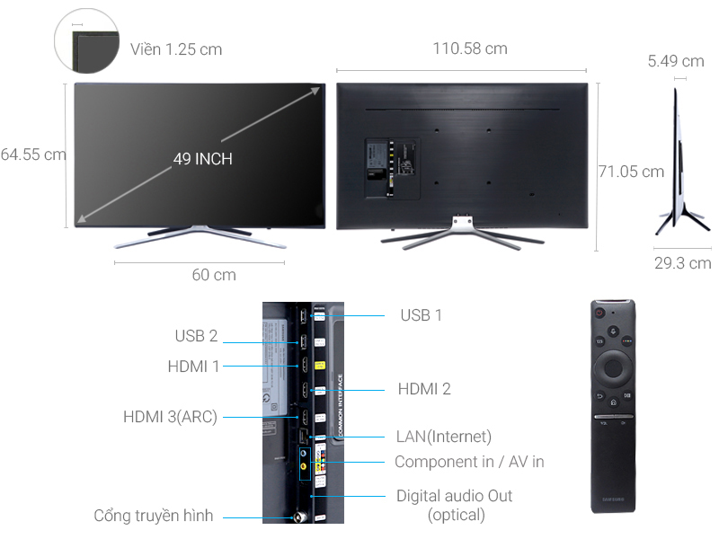 Thông số kỹ thuật Smart Tivi Samsung 49 inch UA49M5520