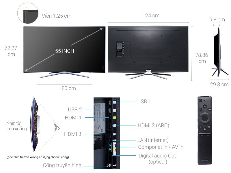 Thông số kỹ thuật Smart Tivi Cong Samsung 55 inch UA55M6300