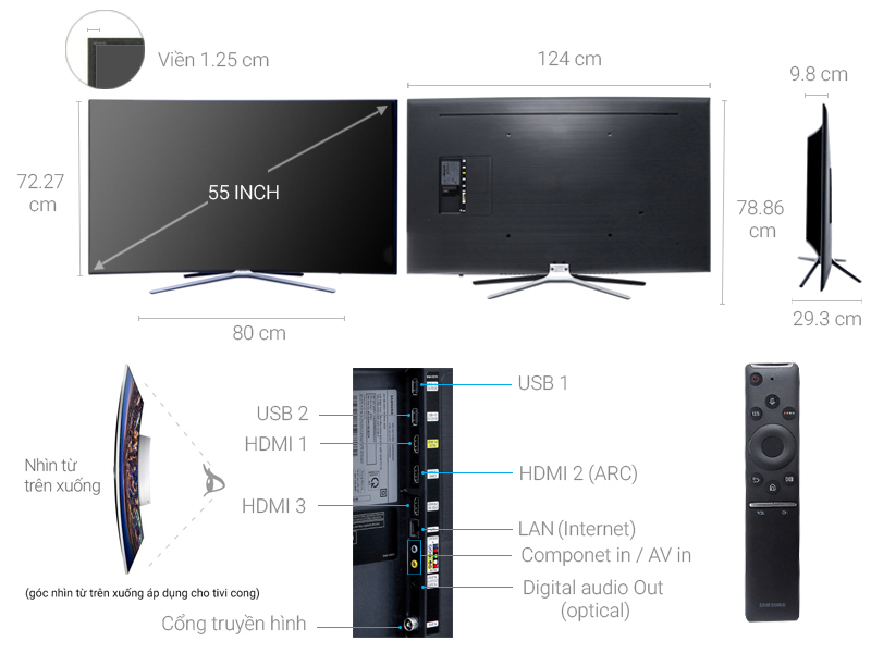 Thông số kỹ thuật Smart Tivi cong Samsung 55 inch UA55M6300