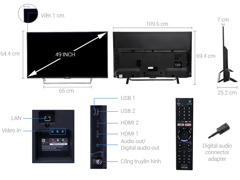 Thông số kỹ thuật Smart Tivi Sony 49 inch KDL-49W750E