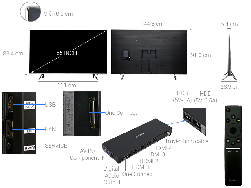 Thông số kỹ thuật Smart Tivi Samsung 65 inch UA65MU7000