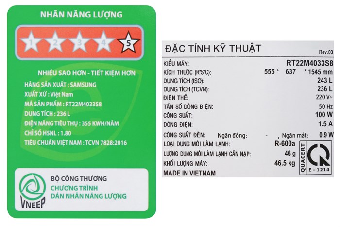 Tủ lạnh Samsung Inverter 236 lít RT22M4033S8/SV Màu Xám