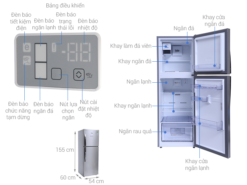 Tủ lạnh Beko 250 lít RDNT250I55VZX