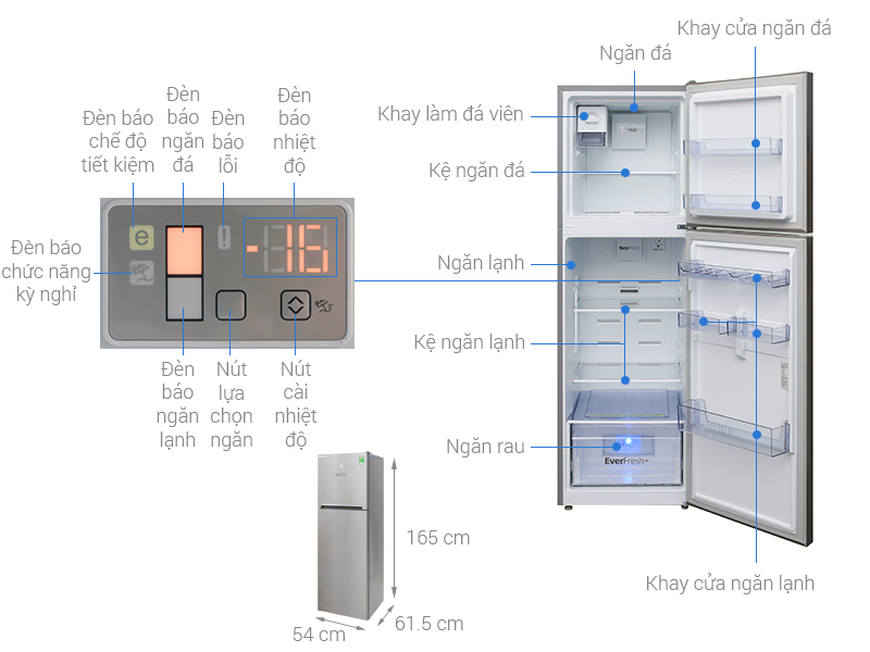 Thông số kỹ thuật Tủ lạnh Beko Inverter 270 lít RDNT270I50VZX