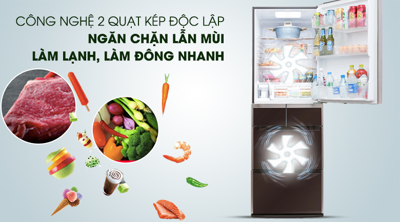 Hệ thống làm lạnh kép độc lập - Tủ lạnh Hitachi Inverter 529 lít E5000V XT