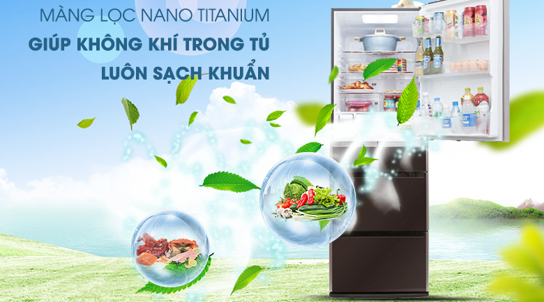 Kháng khuẩn khử mùi với  màng lọc Nano Titanium - Tủ lạnh Hitachi Inverter 529 lít E5000V XT