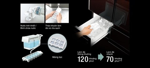 Làm đá tự động giải nhanh cơn khát - Tủ lạnh Hitachi 529 lít E5000V XT