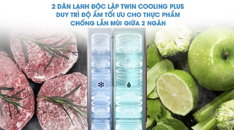 Hệ thống 2 dàn lạnh độc lập Twin Cooling Plus giúp làm lạnh nhanh hơn - Tủ lạnh Samsung Inverter 620 lít RS58K6667SL/SV