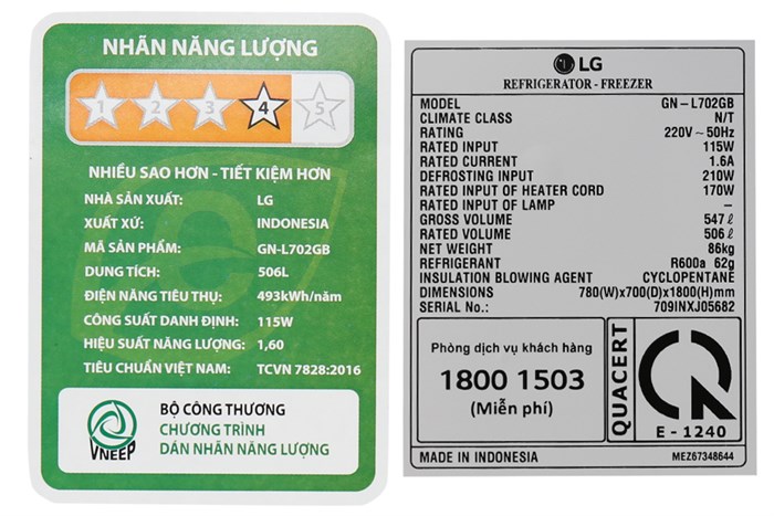Tủ lạnh LG Inverter 506 lít GN-L702GB Màu Đen