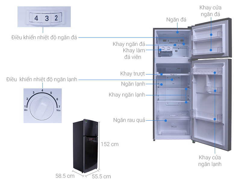 Thông số kỹ thuật Tủ lạnh LG Inverter 208 lít GN-L208PS