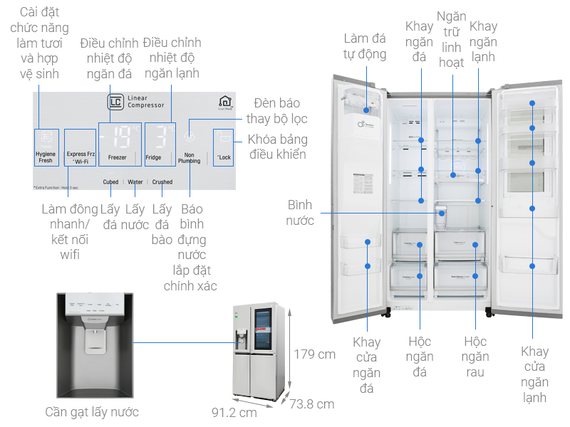 Thông số kỹ thuật Tủ lạnh LG Inverter InstaView Door-in-Door 601 lít GR-X247JS
