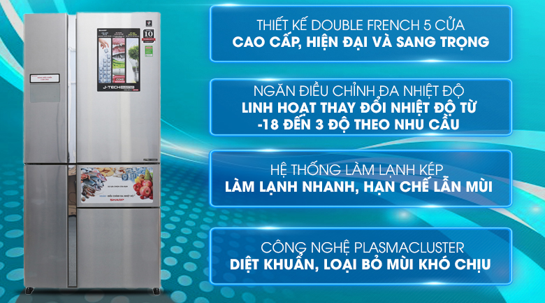 Tủ lạnh Sharp Inverter 665 lít SJ-F5X76VM-SL